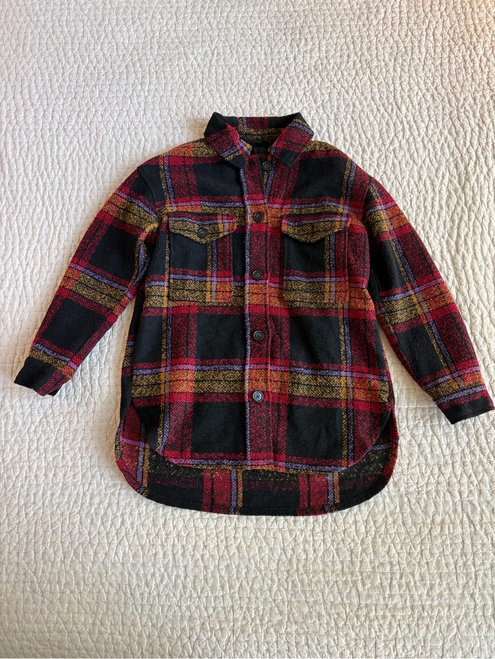 Sanctuary Red & Black Plaid Button-Front Shirt Jacket